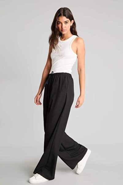 DeFacto Wide Leg Elastic Waist Lace-Up Pocketed Fabric Palazzo Trousers C1428...