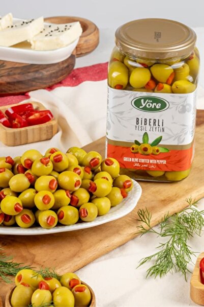 Yöre Domat Biberli Jumbo Yeşil Zeytin Cam Kavanoz 2 X 550 gr (181-200 KALİBRE)