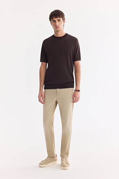 Avva Men's Beige Vintage Washed Cotton Elastane Comfort Fit Jean Trousers A61...