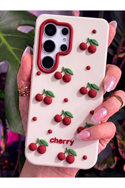 Rivor Samsung Galaxy S24 Ultra Uyumlu Kılıf Kamera Çıkıntılı Cherry Yazılı Ki...
