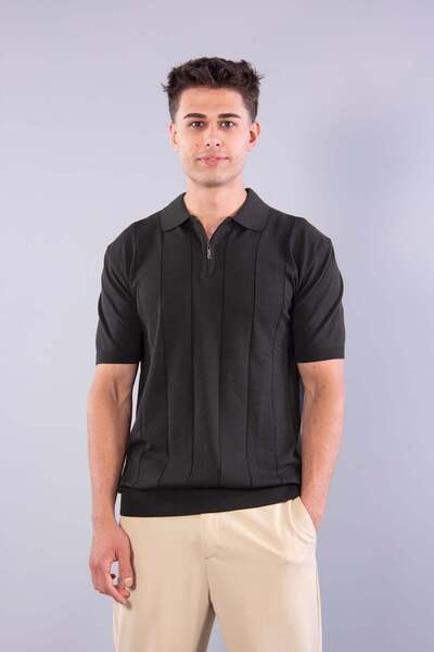 Mckanzie 10026 self-striped zippered collar knit t-shirt