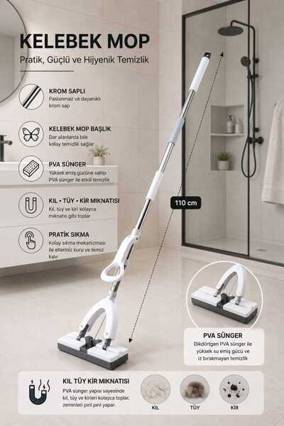 Genel Markalar MOP KENDİNDEN SIKMALI PVA SÜNGER MOP - KELEBEK MOP KROM SAP = ...