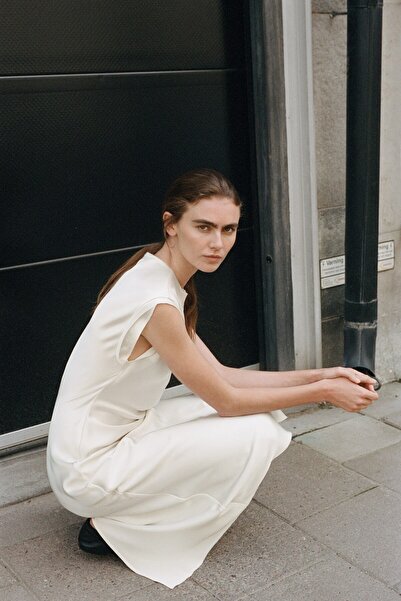 H&M Saten Midi Elbise