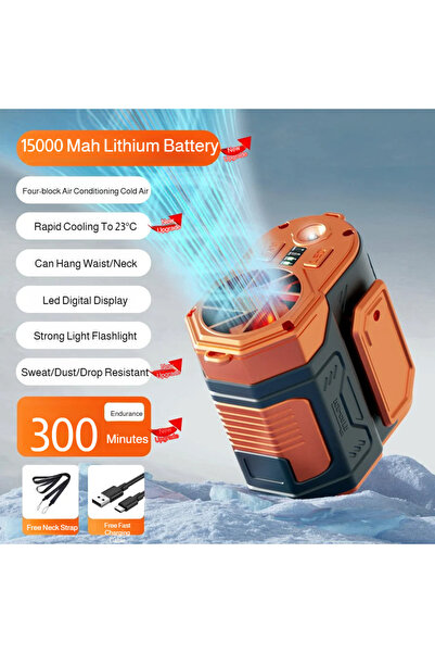 Choice1 Orange 15000mAh USB Mini Fan 360° Adjustable Wind Direction Powerful ...