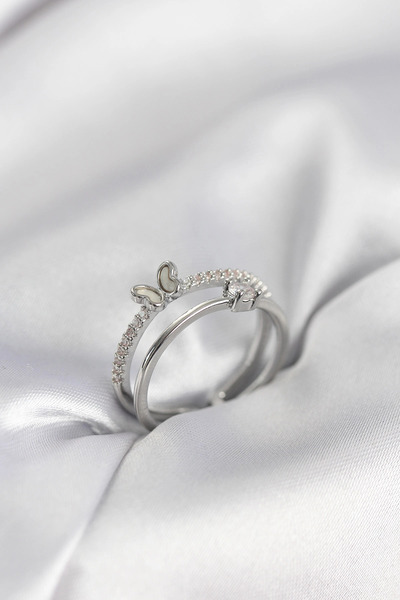 Generic Brand Silver Color 2-Piece Zircon Stone Model Women's Ring