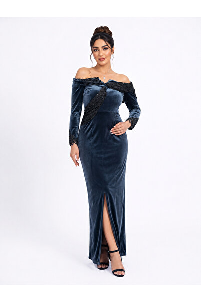 Opera Fashion فستان سهرة مخملي أوف شولدر