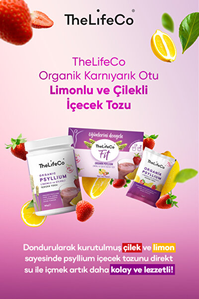 TheLifeCo Organik Psyllium - Limonlu ve Çilekli Karnıyarık Otu Tozu 15'li Kutu