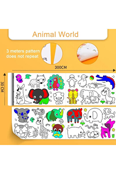 Choice6 B- Animal World Children Drawing Roll Sticky Coloring Paper Roll DIY ...