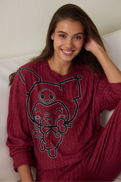Penti Burgundy Kuromi Printed Long Sleeve Thermal Effect Pajama Set