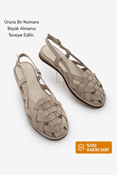 Marjin Sandale casual de damă din piele naturală, cu dungi și curea la spate,...