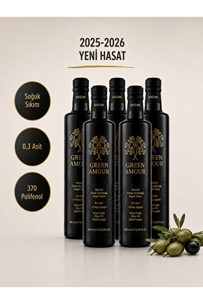 Green Amour Yeni Hasat, Soğuk Sıkım, 0,3 Asit, Naturel Sızma Zeytinyağı