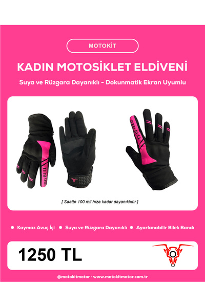 MOTOKIT Pink Water and Wind Resistant 4 Season Women's Motorcycle Gloves + Bu...