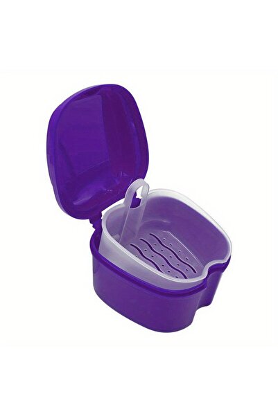 Choice1 Purple Denture Bath Box Organizer Dental False Teeth Storage Box with...