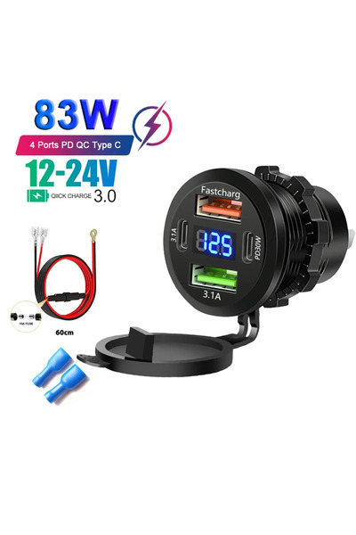 Choice5 83W 4 Port with wire New Car USB Charger PD3.0 & QC3.0 Fast Charging ...
