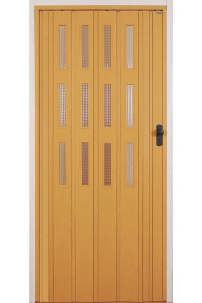 DEKORAKS 3 Sıra Camlı Akordeon Kapı, Meşe Ahşap Desenli, 72x215cm