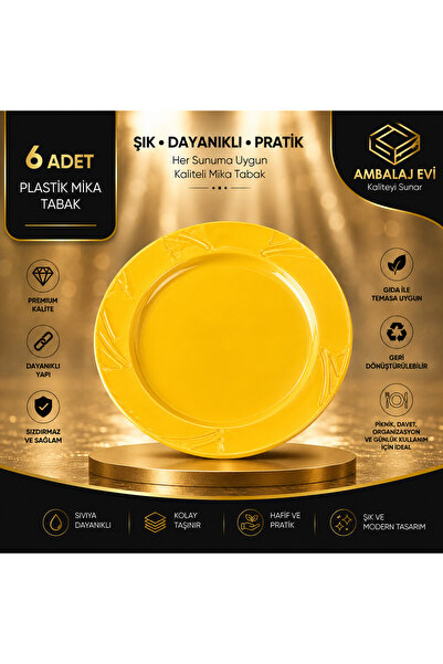Ambalaj Evi Kristal Yuvarlak Mika Tabak 6 Lı 23 Cm Mika Tabak Sarı