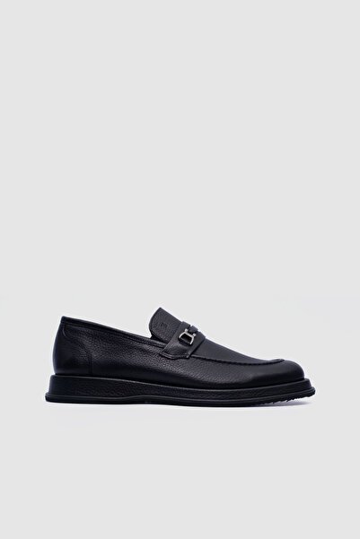 TOGO Erkek Siyah Hakiki Deri Bağcıksız Smart Casual Loafer Ayakkabı [052395]