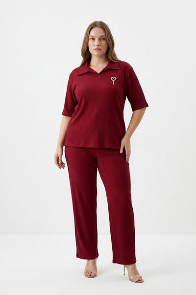 şuranur Women's Daily Buttoned Shirt Collar Pants Set - Burumuc Kumaş