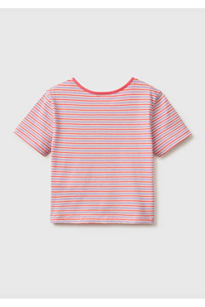 United Colors of Benetton Kız Çocuk Kırmızı mix Önü Düğümlü Baskılı Regular Fit T-Shirt
