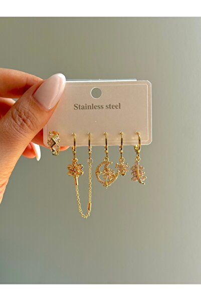 YOUES JEWELRY ÇELİK KADIN 6'LI KÜPE SETİ 14K RENK GOLD