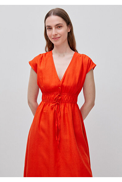 United Colors of Benetton Women's red 100% linen embroidered midi dress with ...