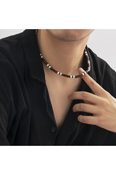 Choice TG-001 Bohemian Brown Color Necklace For Men Vintage Acrylic Wood Bead...