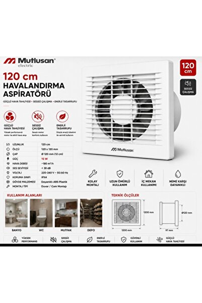Mutlusan 120 cm Havalandırma Aspiratörü Banyo WC Mutfak Duvar Tipi Fan