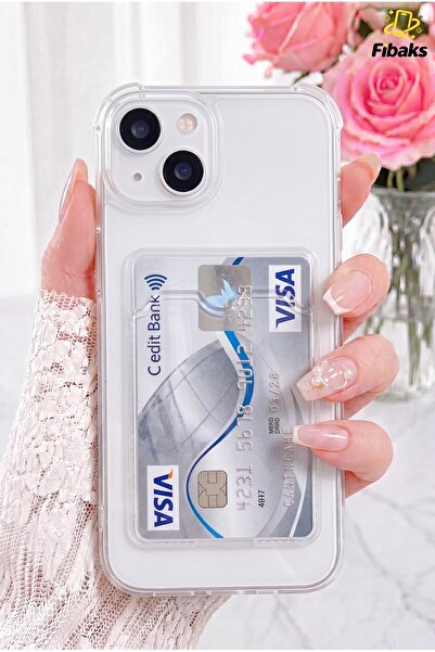 Fibaks iPhone 15 Kılıf Kamera Koruma ve Köşe Korumalı Kartlıklı Cüzdanlı Darb...