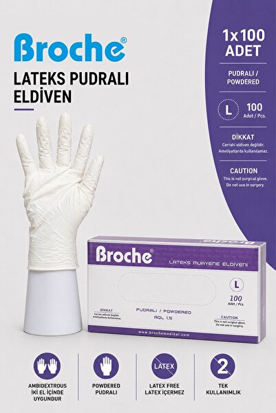 Broche LATEKS PUDRALI MUAYENE ELDİVENİ L BEDEN 100 ADET