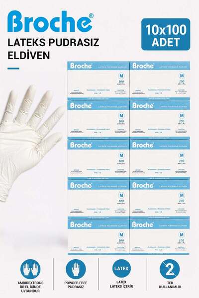 Broche LATEKS PUDRASIZ MUAYENE ELDİVENİ M BEDEN 10'LU PAKET