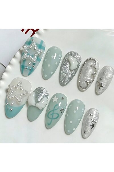 Choice SJ0036-XS 10 Hand Pressed Almond Shaped Nails, Beautiful Fake Nails, B...