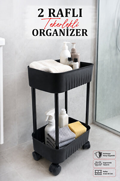 naturelove 2-Tier Wheeled Under-Counter Bathroom Kitchen Shelf Multi-Purpose ...