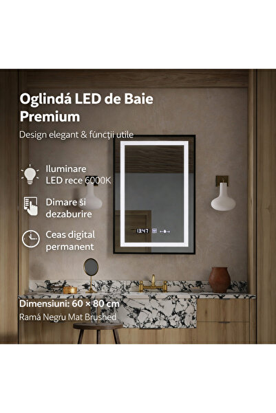 OEM Oglindă dreptunghiulară LED 60x80 Verite Majeste Noir – Dezaburitor, Term...