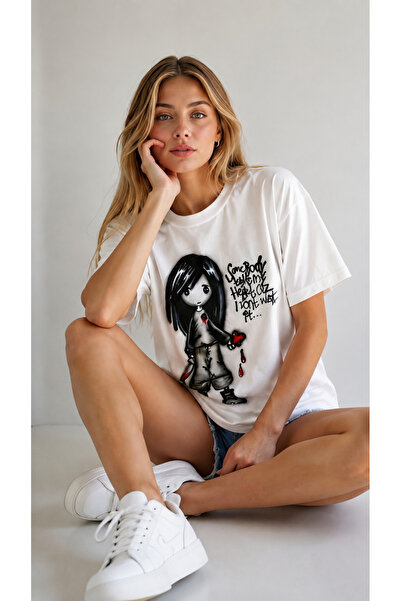 OWNME Tricou alb cu imprimeu Gothic Girl