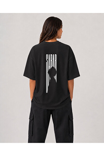 chaygoy Unisex Oversize Siyah Tişört Stay Calm Ön ve Sırt Baskılı %100 Pamuk