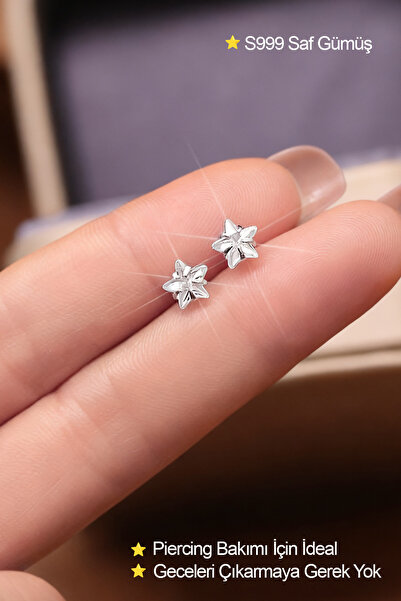 Shylyn 999 Ayar Gümüş Piercing Zirkon Bakım Yıldız Şeklinde Küpe