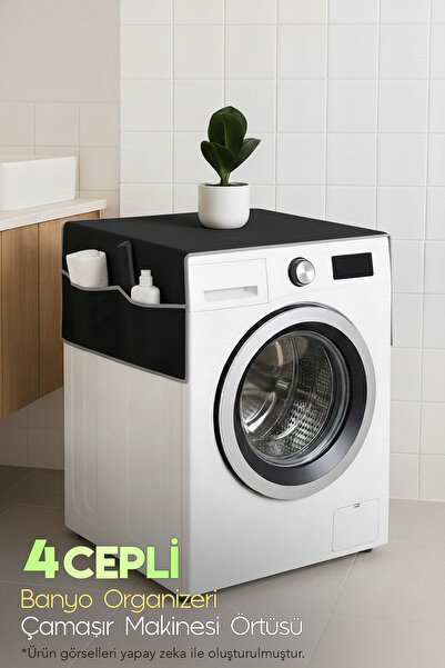 Palm Design Washing Machine Cover 4 Pockets Bathroom Organizer Organizer Refr...