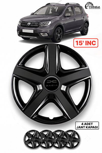 YONGA OTO AKSESUAR DACİA SANDERO 15 İnç Jant Kapağı 4'lü Set Piano Black + 4 ...