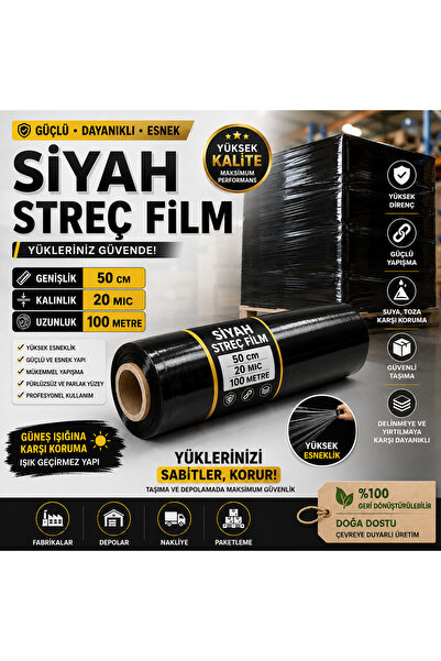 Genel Markalar 50 Cm Siyah Renkli Palet Streç Film - 50 Cm X 20 Mikron 1 Kg -...