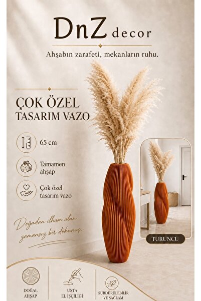 dnzdecor Modern Dalga Form Turuncu Dekoratif Vazo 65 cm – Büyük Boy Tasarım Y...