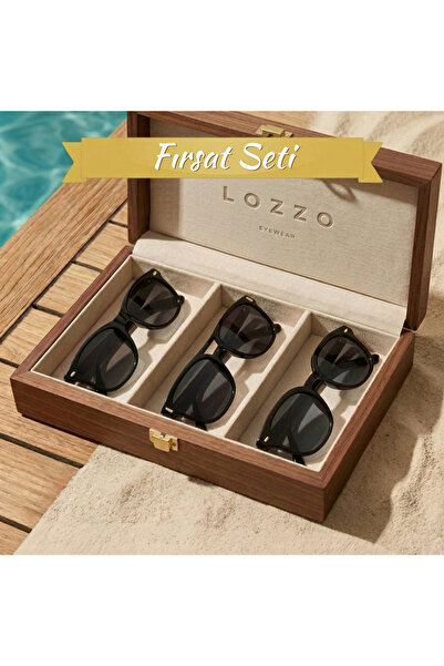 Lozzo 3'lü Unisex Siyah UV400 Korumalı Güneş Gözlüğü Seti 25-01 / 25-03 / 25-23