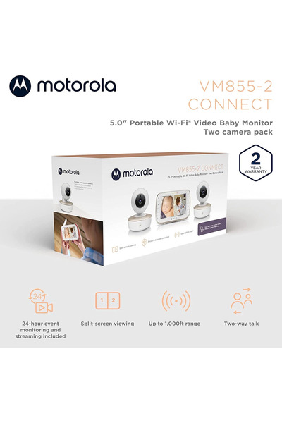 Motorola Video Baby Monitor with Wi-Fi Viewing, 2 Rechargeable Cameras, Remot...