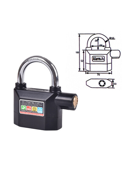 Choice 8323 BLACK Universal Anti-Theft Padlock 120db Siren Alarm Full Copper ...