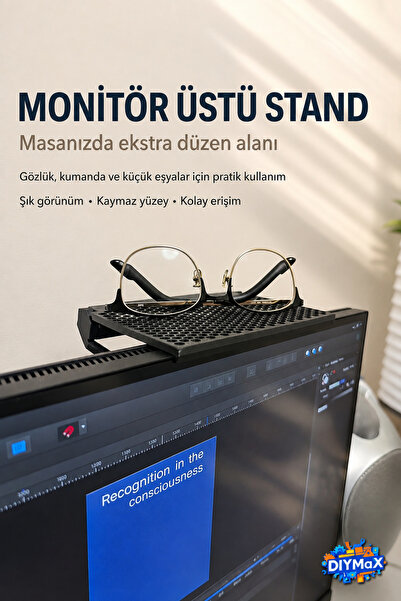 DIYMaX Ayarlanabilir Monitör & TV Üstü Raf – 15x8,5 cm Gamer Setup & Home Off...