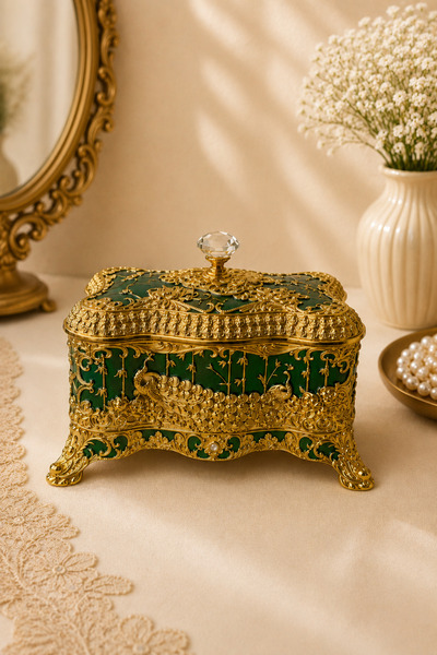 RASHA COLLECTION Gold Plated Detailed Embroidered Decorative Jewelry Box