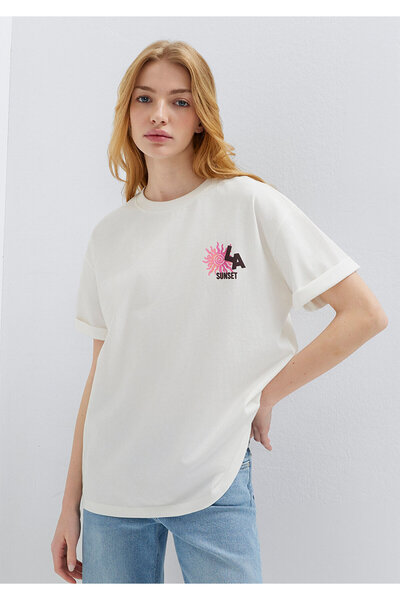 Mavi Printed Ecru T-Shirt Loose Fit / Relaxed Comfortable Cut 1613924-70057