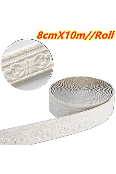 Choice1 8cm X 10m White 8cm X 10m 10m/Roll 3D Wall Skirting Border Trim Self ...