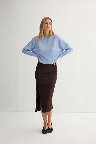 Silk and Cashmere Açık Mavi Elena Saf Kaşmir Crop Kazak