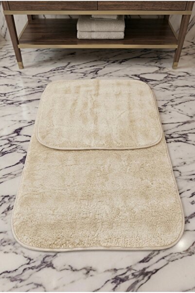 BELMANDO Bubble Premium Dokulu 2'li Banyo Paspas Seti Kaymaz Tabanlı 100x60--...