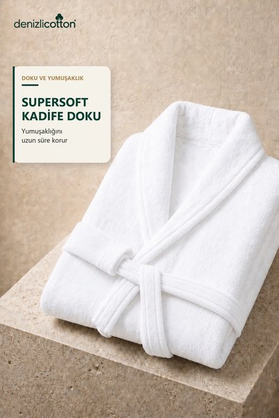 denizlicotton Halat de baie pentru femei, alb, absorbant de apă, din catifea supersoft